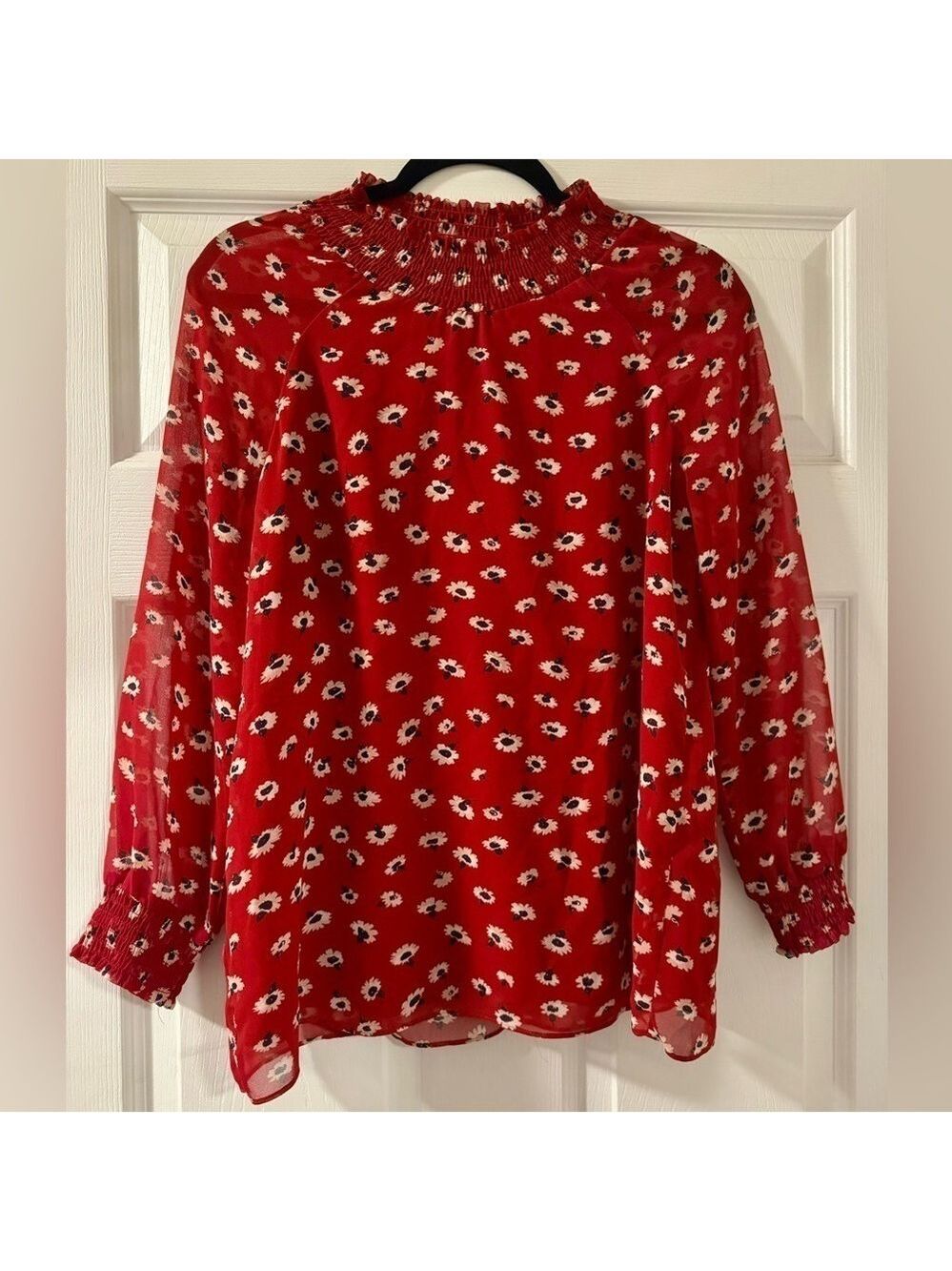 Madewell Womens Red Seattle Floral Mistlight Mock Neck Top Blouse Size XS light